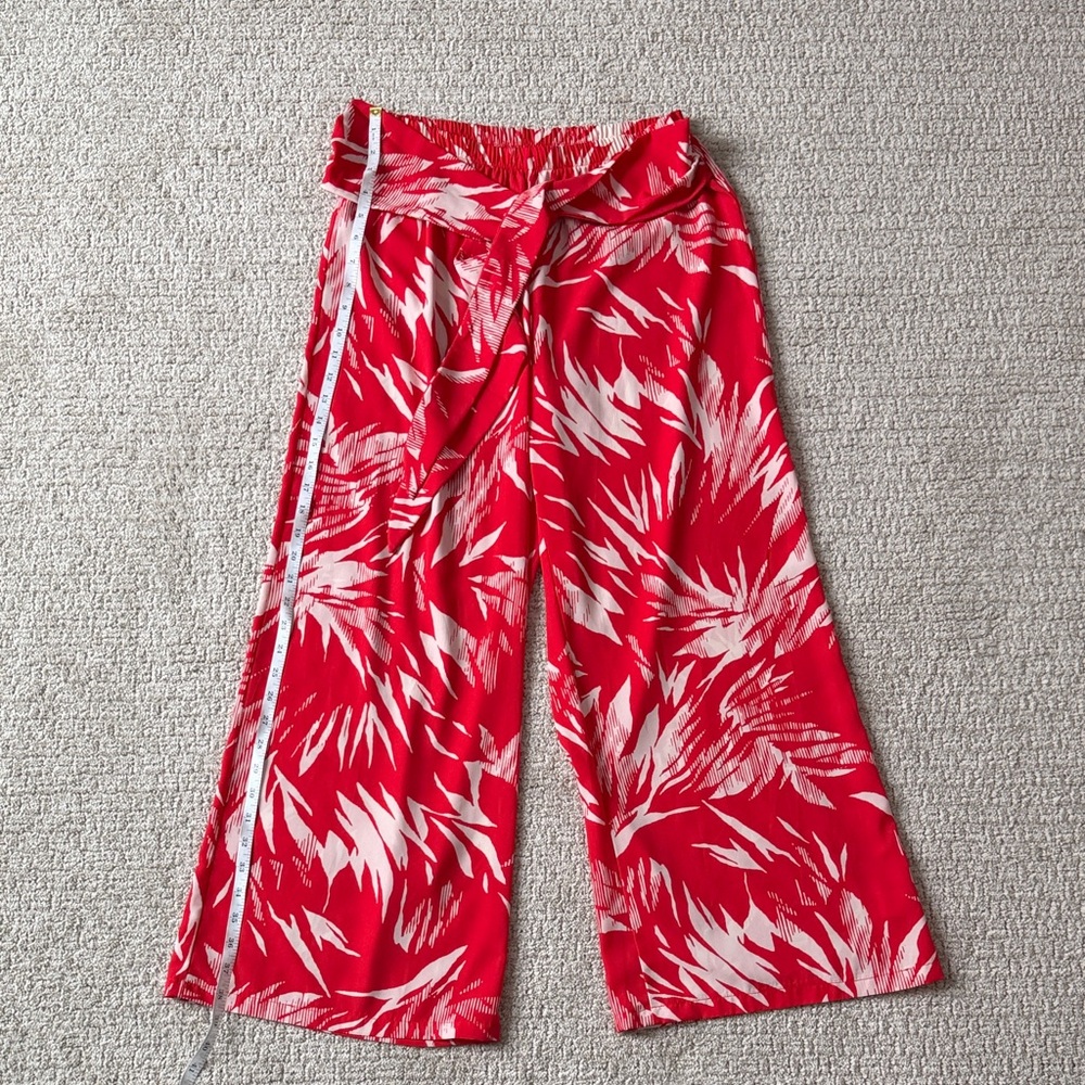 Red and White Patterned Wide-Leg Pants